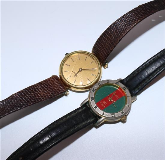 Ladies Tissot yellow gold wrist watch, with cabochon sapphire set winder and a Gucci wrist watch (2)(-)